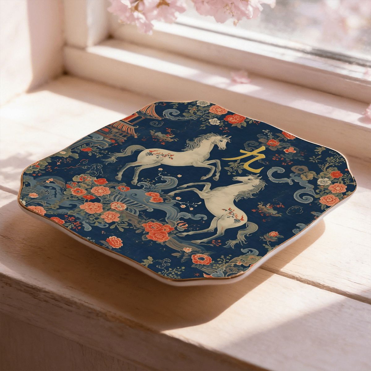 Year Of The Firehorse Scalloped Ceramic Mahjong Dice Tray