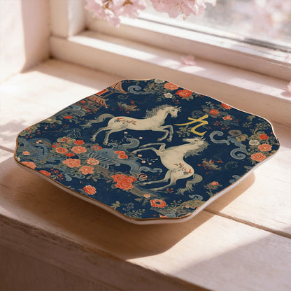 Year Of The Firehorse Scalloped Ceramic Mahjong Dice Tray