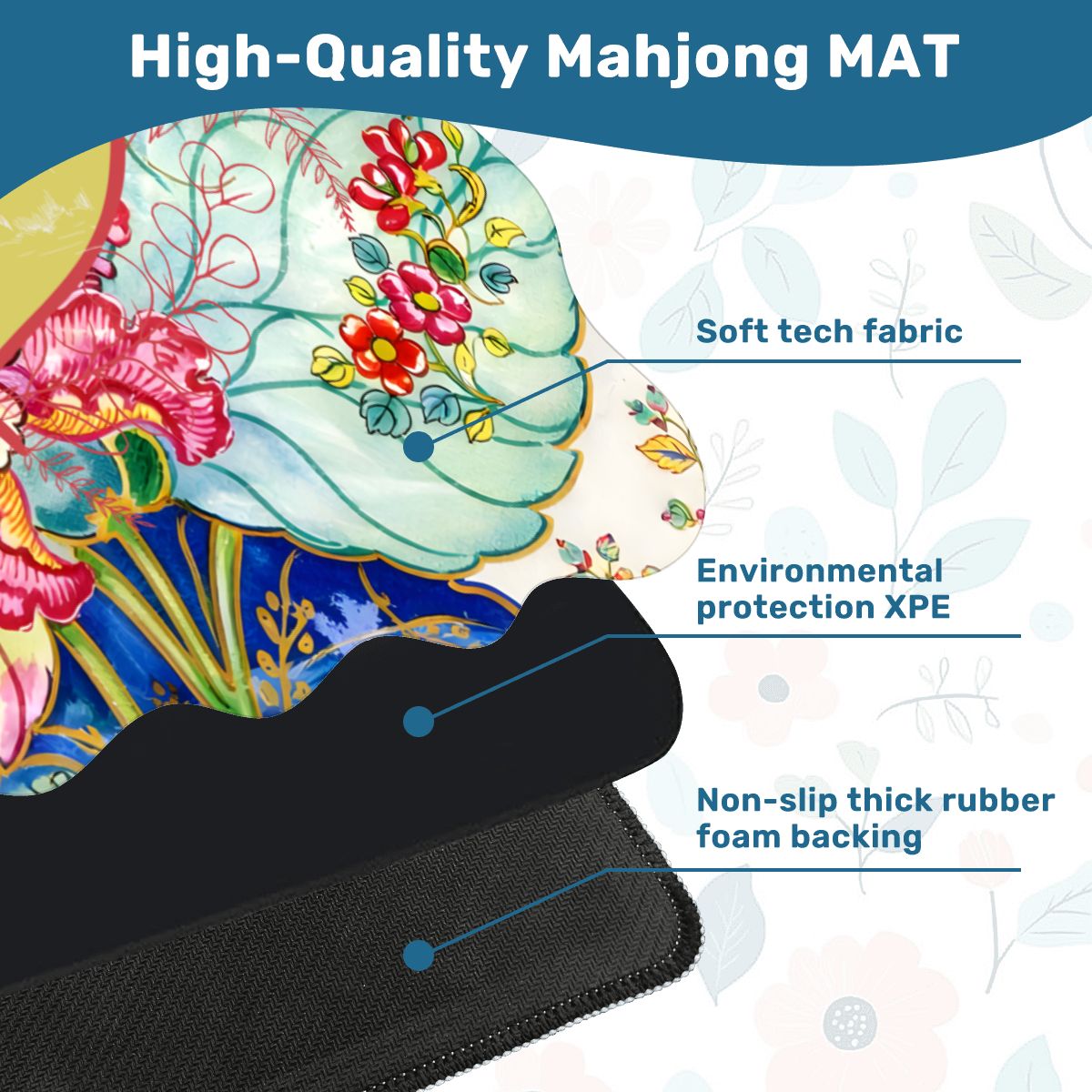 Asian Chinoiserie Tobacco Leaf Scalloped Mahjong Mat - Splash of Color Co.