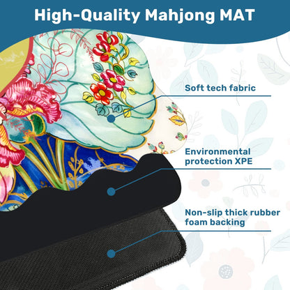 Asian Chinoiserie Tobacco Leaf Scalloped Mahjong Mat - Splash of Color Co.