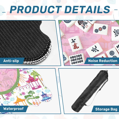 Chinoiserie Asian Gardens, Pagoda, Lantern Lavender And Blue Scalloped Mahjong Mat - Splash of Color Co.