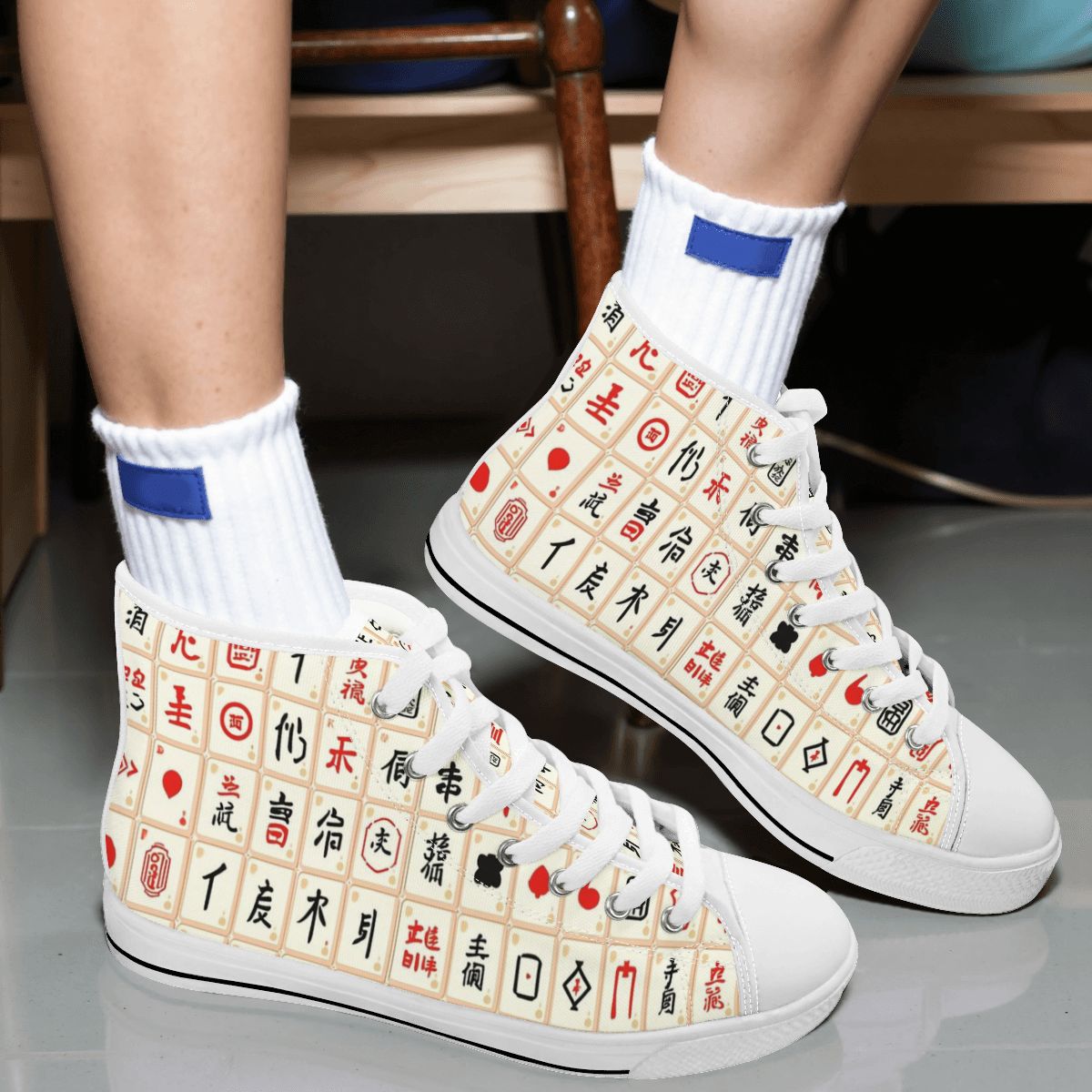 Mahjong Designed Hip Men's High Top Canvas Sneakers - Splash of Color Co.