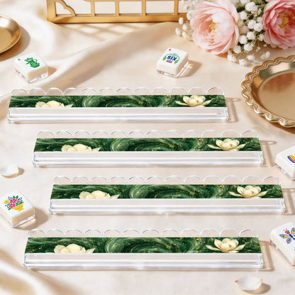 Dark Jade Marbled Extended Mahjong Rack Set of 4 Scalloped Magnetic Tile Pusher 20' - Splash Of Mahj And Color Co.