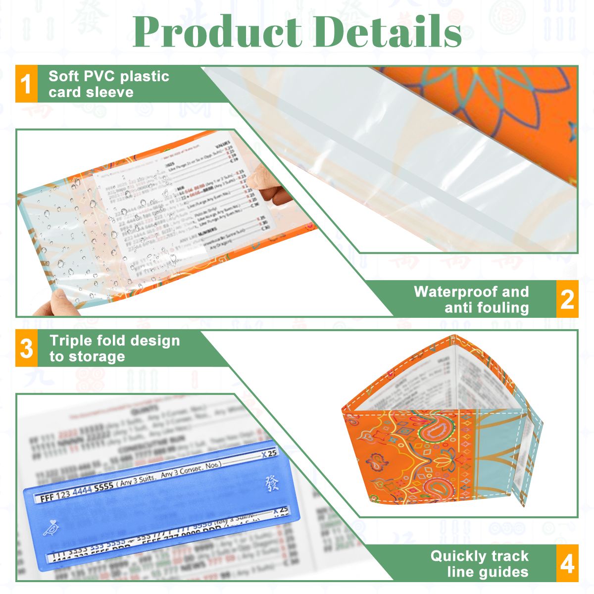 Celestial Sun, Orange Aqua Designed 4 Mahjong Card Holder with Line Finder
