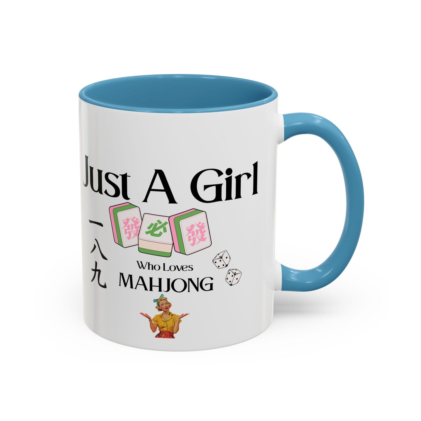Mahjong Mug - "Just A Girl Who Loves Mahjong" Accent Coffee Mug - Splash of Color Co.