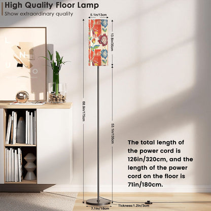 Heritage Floral Colorful Bohemian Blue Coral Modern Floor Lamp Modern