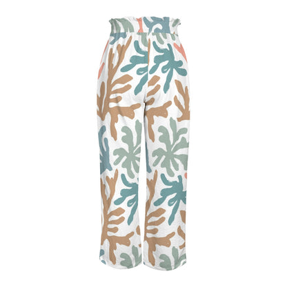 Summer Coral Reef Designed Preppy Wide Legged Pants With Belt - Splash of Color Co.