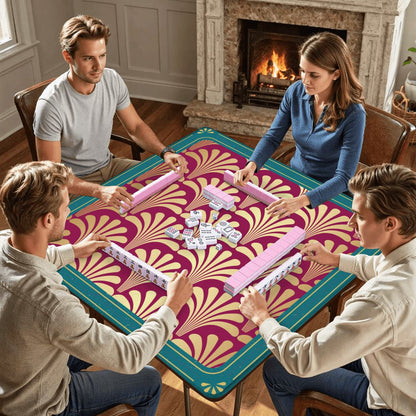 Mahjong Art Deco Burgandy, Gold Leaf Speakeasy Collection Mahj Mat - Splash of Color Co.