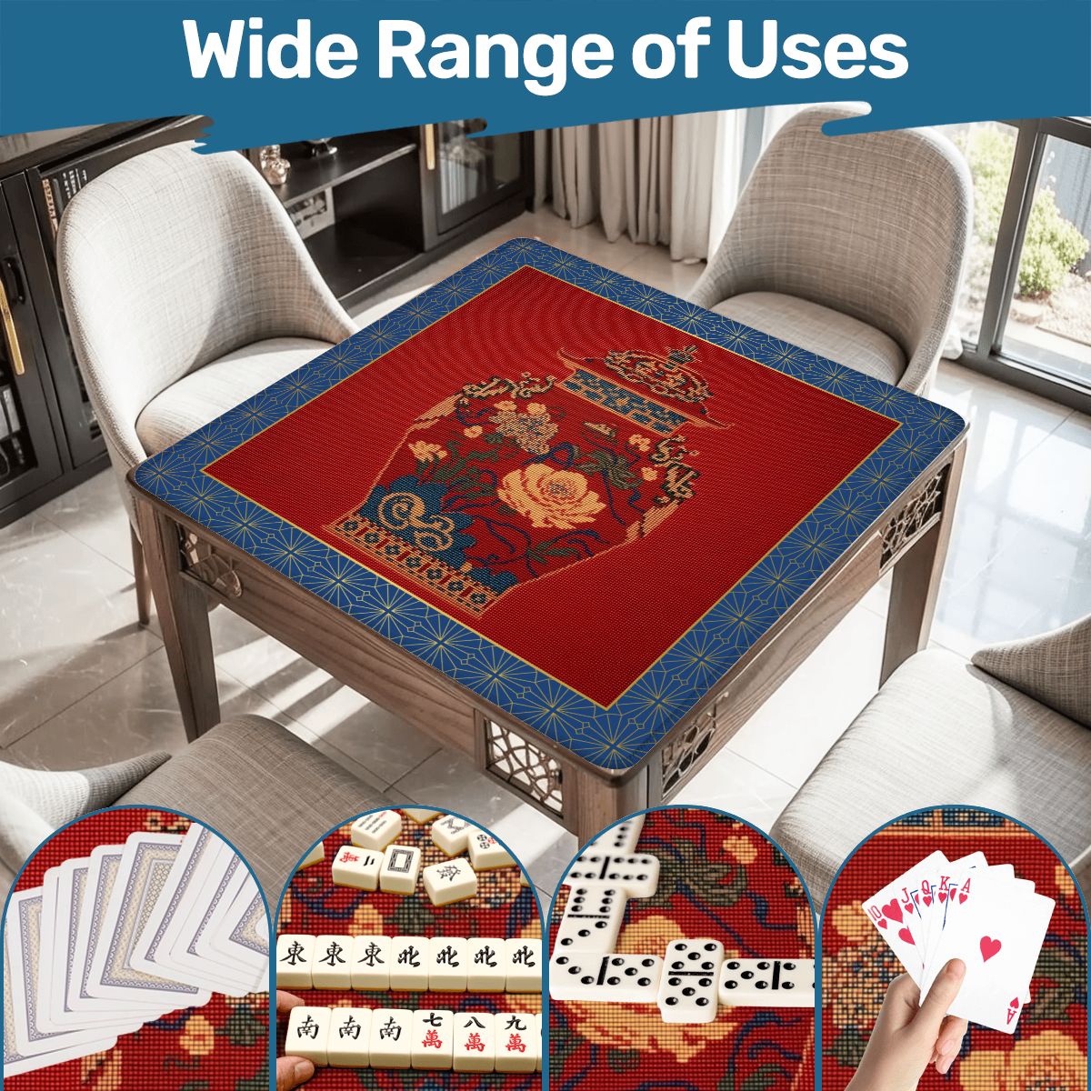 Chinoiserie Ginger Jar Faux Needlepoint Mahjong Mat - Splash of Color Co.