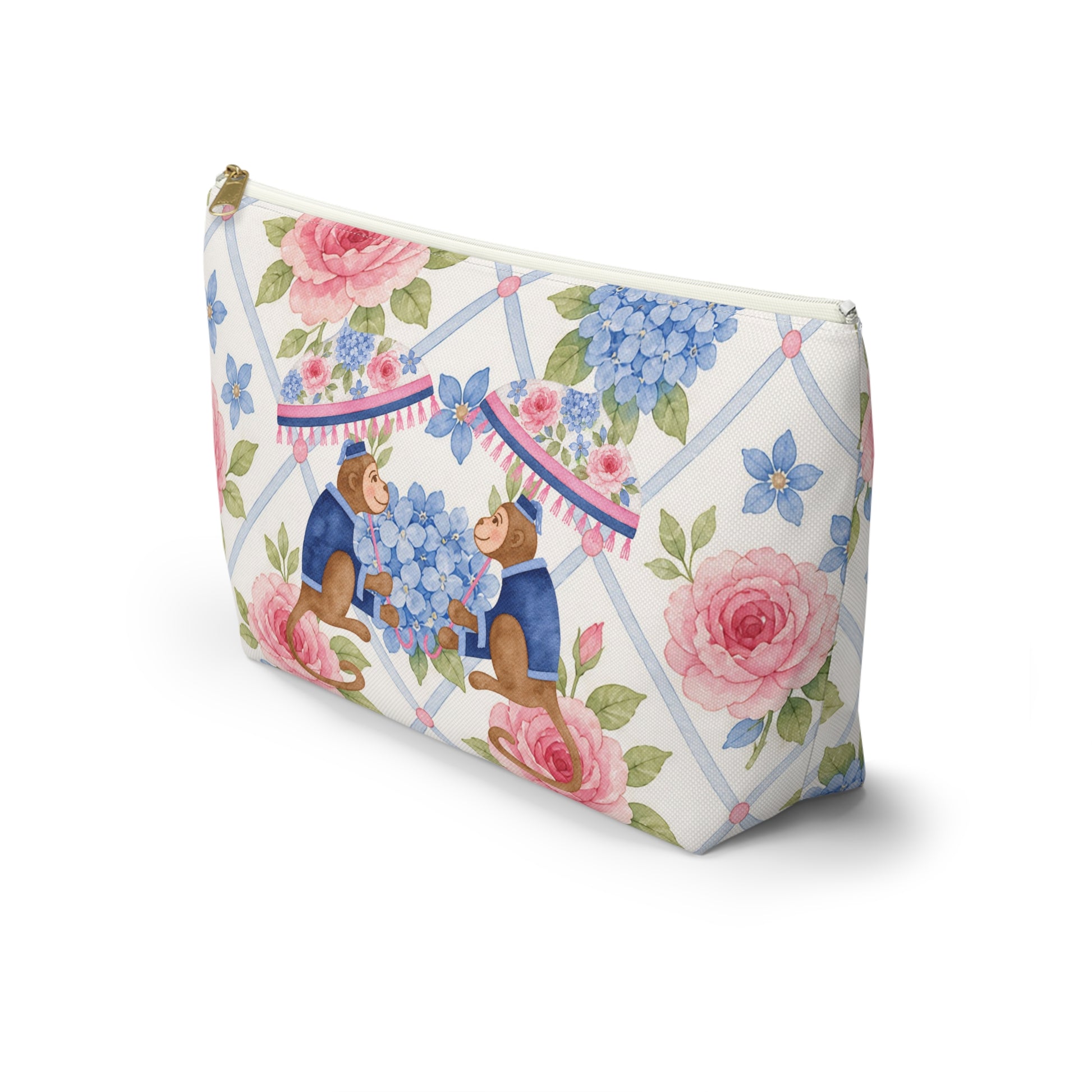 Floral Monkey Hydrangea Roses Vintage Charm Mahjong Tile Accessory Pouch w T - bottom - Splash of Color Co.