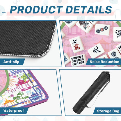 Asian Chinoiserie Gardens, Pagoda, Lantern Lavender And Blue Mahjong Mat - Splash of Color Co.