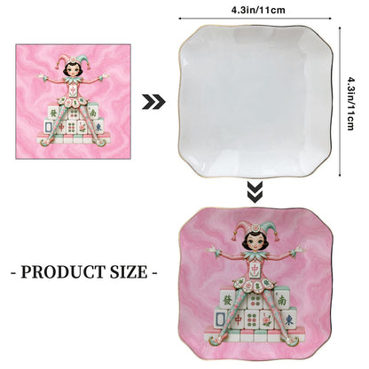 Mahjie The Mascot Pink Marbled Scalloped Ceramic Mahjong Dice Tray