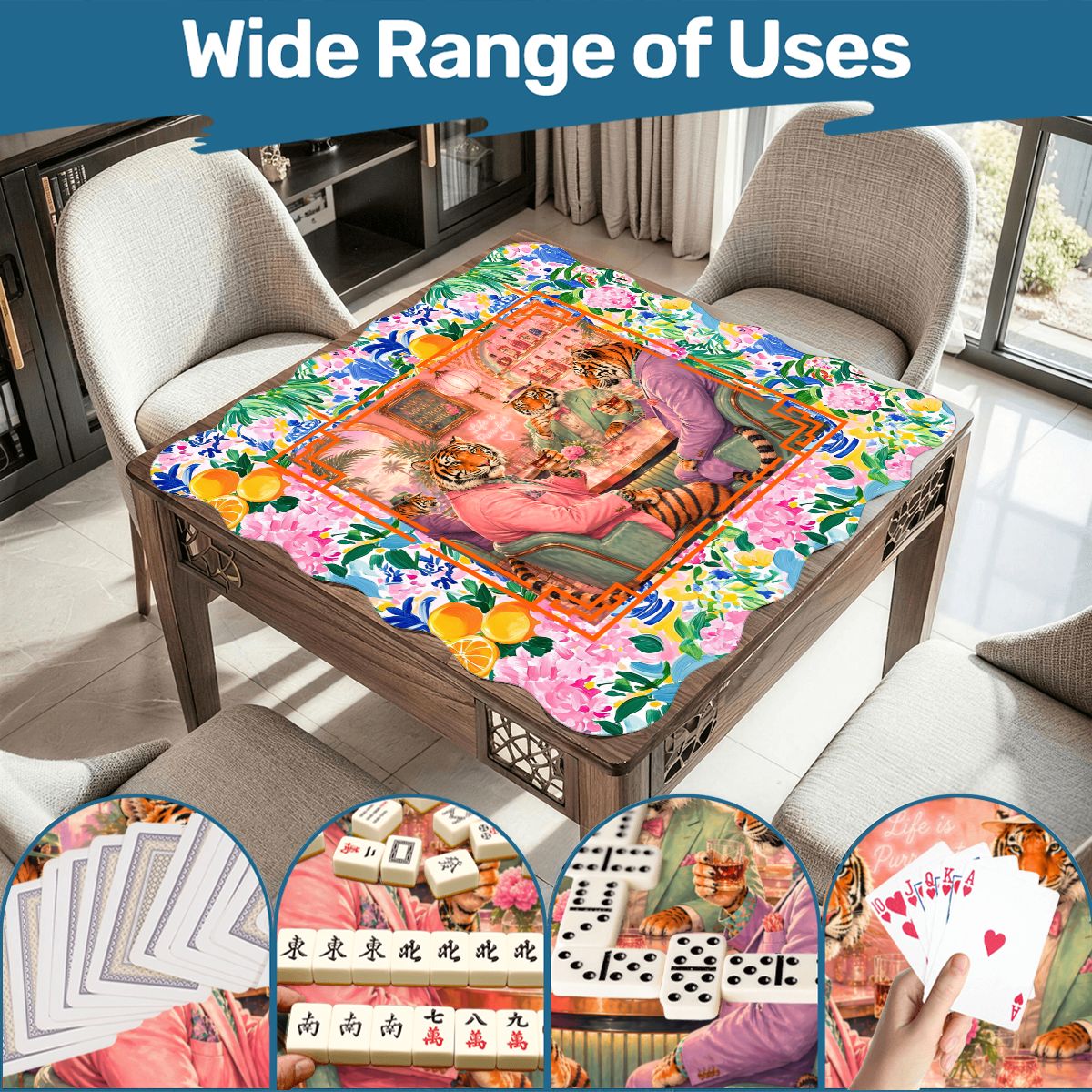 Bourbon And Tigers Oh My Chinoiserie Scalloped Mahjong Mat - Splash of Color Co.