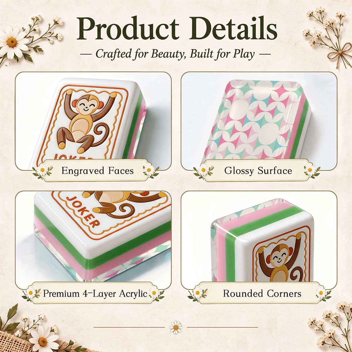 Geometric Scandinavian Designed Modern Folk American Mahjong Tiles 4 Layer Acrylic With Carry Case - Splash Of Mahj And Color Co.