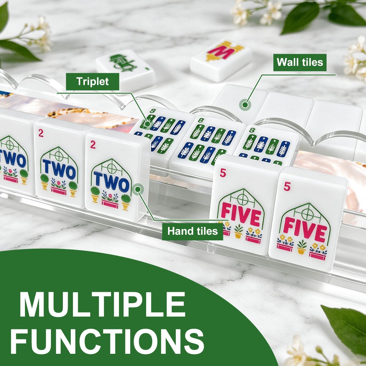 Pearls Of Mahj Extended Mahjong Rack Set of 4 Scalloped Magnetic Tile Pusher - Splash Of Mahj And Color Co.