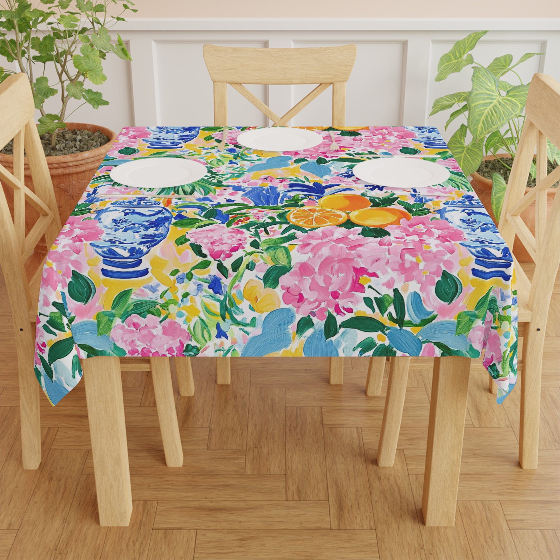 Mahjong Chinoiserie Colorful Floral Tablecloth - Splash of Color Co.