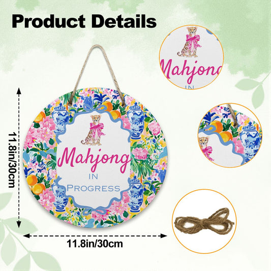 Mahjong In Progress Pretty Floral Chinoiserie Designed Round Sign - Splash of Color Co.