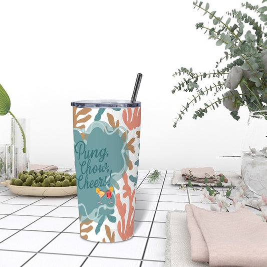 Pung Chow Cheers Mahjong Gift Coral Reef Background Stainless Steel Insulated Tumblers with Lid & Straw