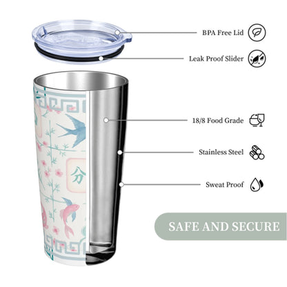 Mahjong Tile Tumbler Pastel Blue Pink Stainless Steel Insulated Tumblers with Lid & Straw