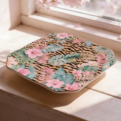Tropical Jungle Tiger'es Scalloped Ceramic Mahjong Dice Tray - Splash Of Mahj And Color Co.