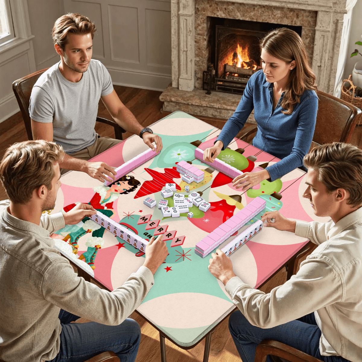 Very Merry And Bright Nostalgic Christmas Mahjong Mat
