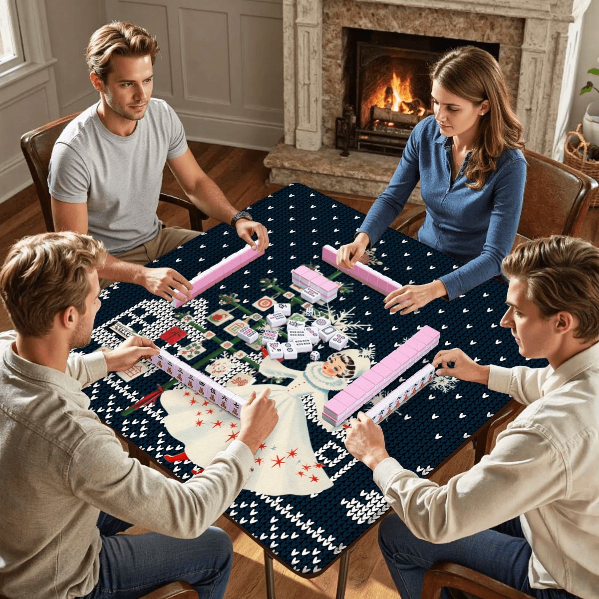 Sweater Weather Nostalgic Whimsical Christmas Mahjong Mat - Splash of Color Co.