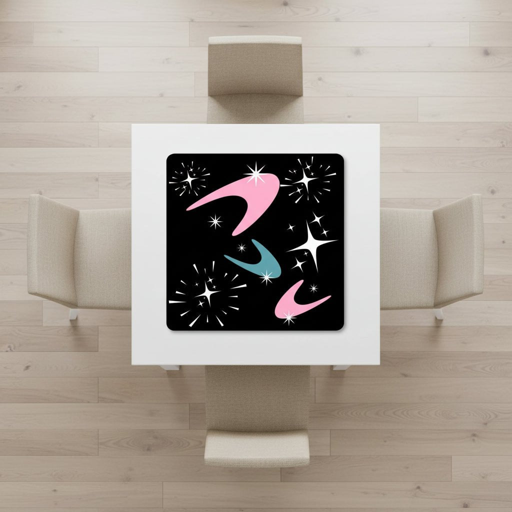 Sky Rockets In Flight, Black Modern Mahjong Mat - Splash of Color Co.