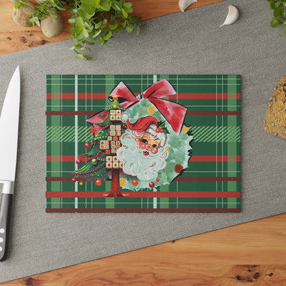 Mahjong Christmas Vintage Santa Glass Cutting Board