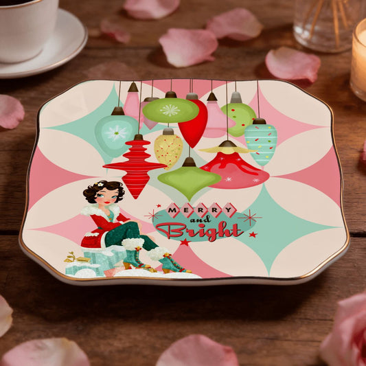 Mod Berry And Bright Christmas Scalloped Ceramic Mahjong Dice Tray - Splash Of Mahj And Color Co.
