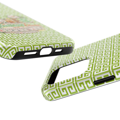 Mahjong Floral Pattern Just A Girl Who Loves Southern Charm and Mahjong Phone Case | Green Geometric Background - Splash of Color Co.