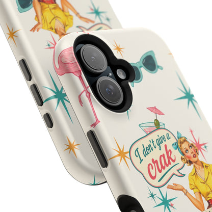 Funny Mahjong Tropical Flamingo Phone Case — “I Don’t Give a Crak” Magnetic Impact-Resistant Case