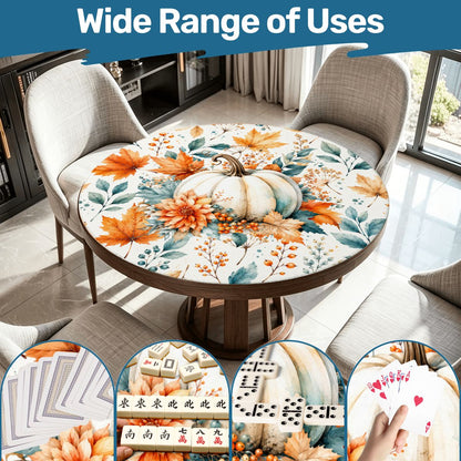 Falling For Fall Watercolor Pumpkin Round Mahjong Mat