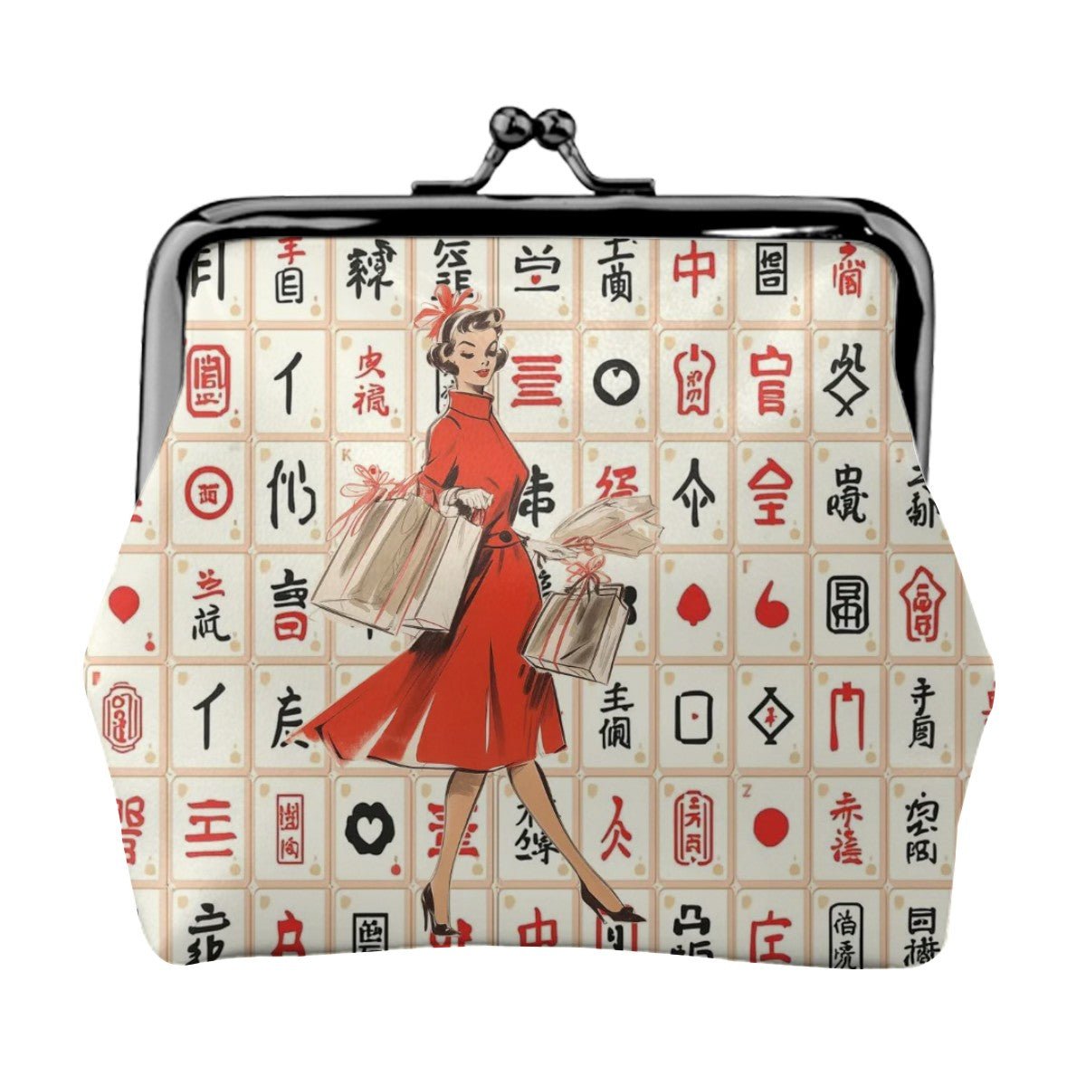 Mahjong Vintage Diva Whimsical Nostalgic Women's Leather Kiss Lock Coin Purse - Splash of Color Co.