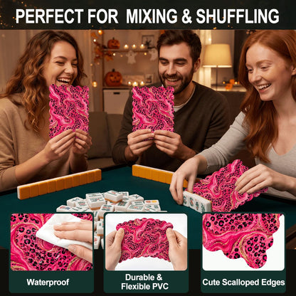 Leopard Luxe Glitz And Glam Pink Scalloped Mahjong Shuffler Cards Set of 4 - Splash Of Mahj And Color Co.