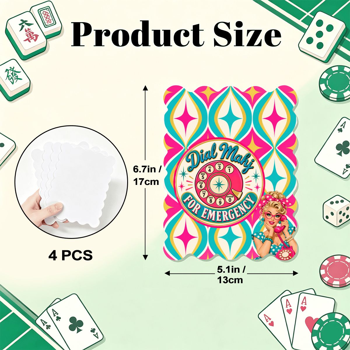 Funny Dial Mahj For Emergency Nostalic DesigneScalloped Mahjong Shuffler Cards  Set of 4