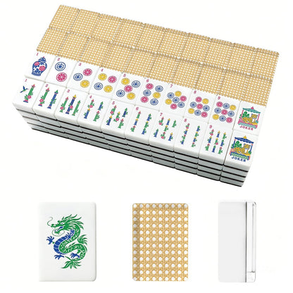 Vintage Cane Back Chinoiserie American Engraved Mahjong Tiles