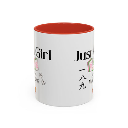 Mahjong Mug - "Just A Girl Who Loves Mahjong" Accent Coffee Mug - Splash of Color Co.