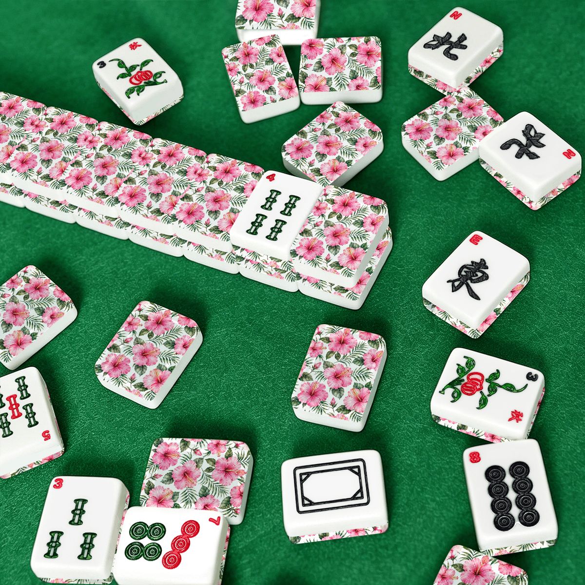 Hibiscus Flowers American Mahjong Tiles And Carry Case - Splash Of Mahj And Color Co.