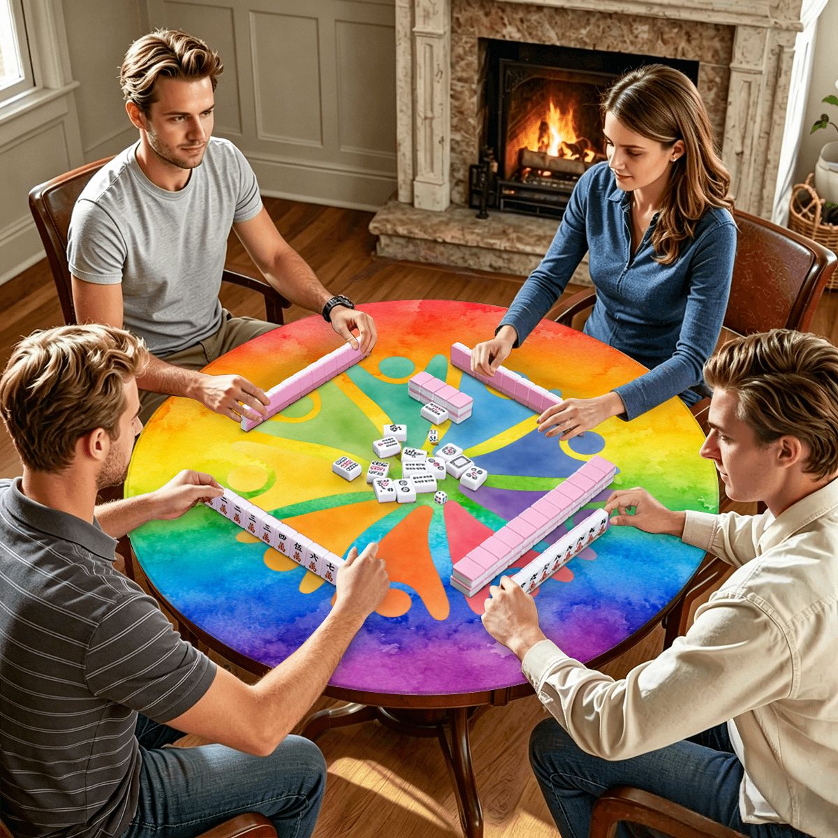 LGBTQ Rainbow Tie Dye Round Mahjong Mat
