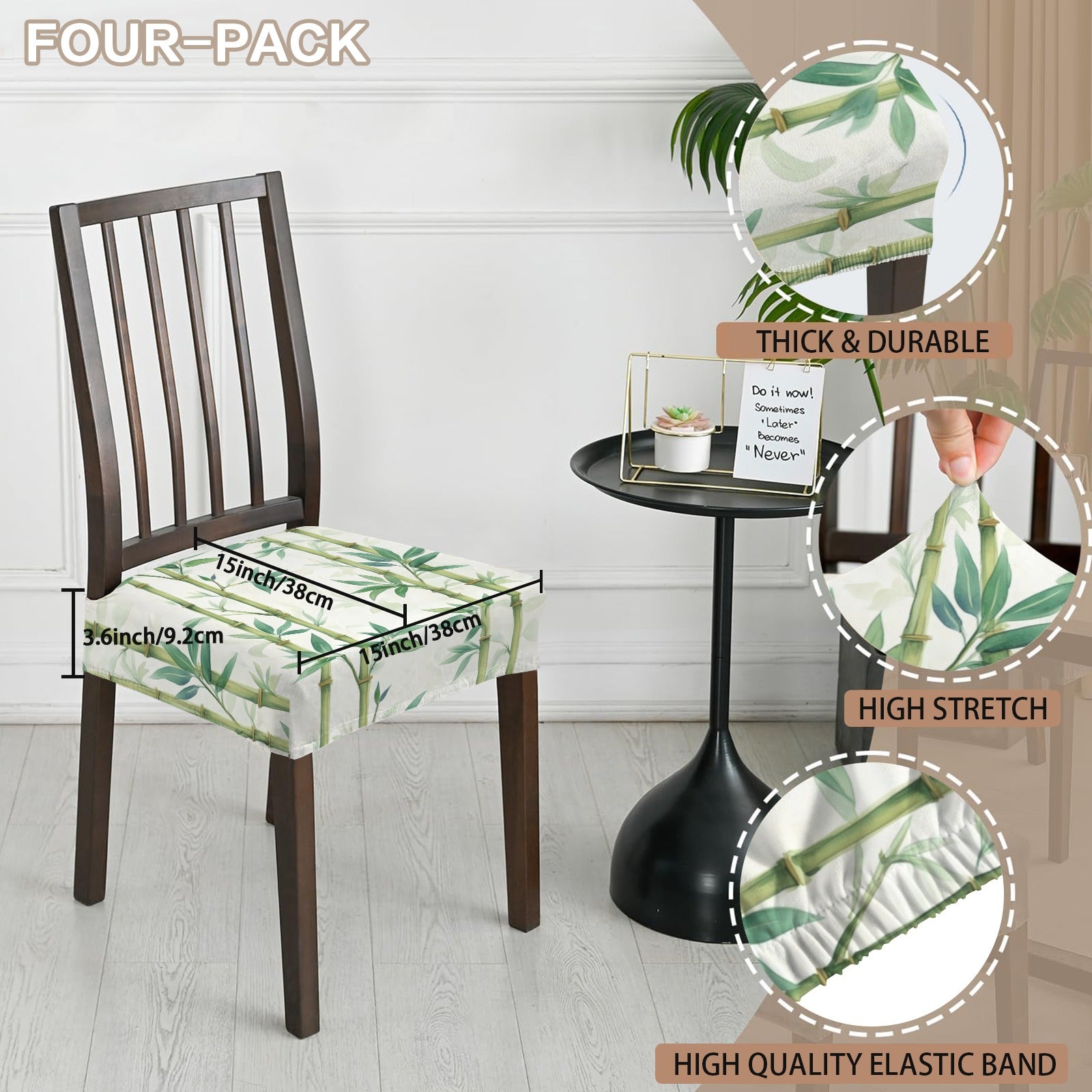 Asian Bamboo Designed Set Of Four Chair Pad Seat Covers - Splash of Color Co.