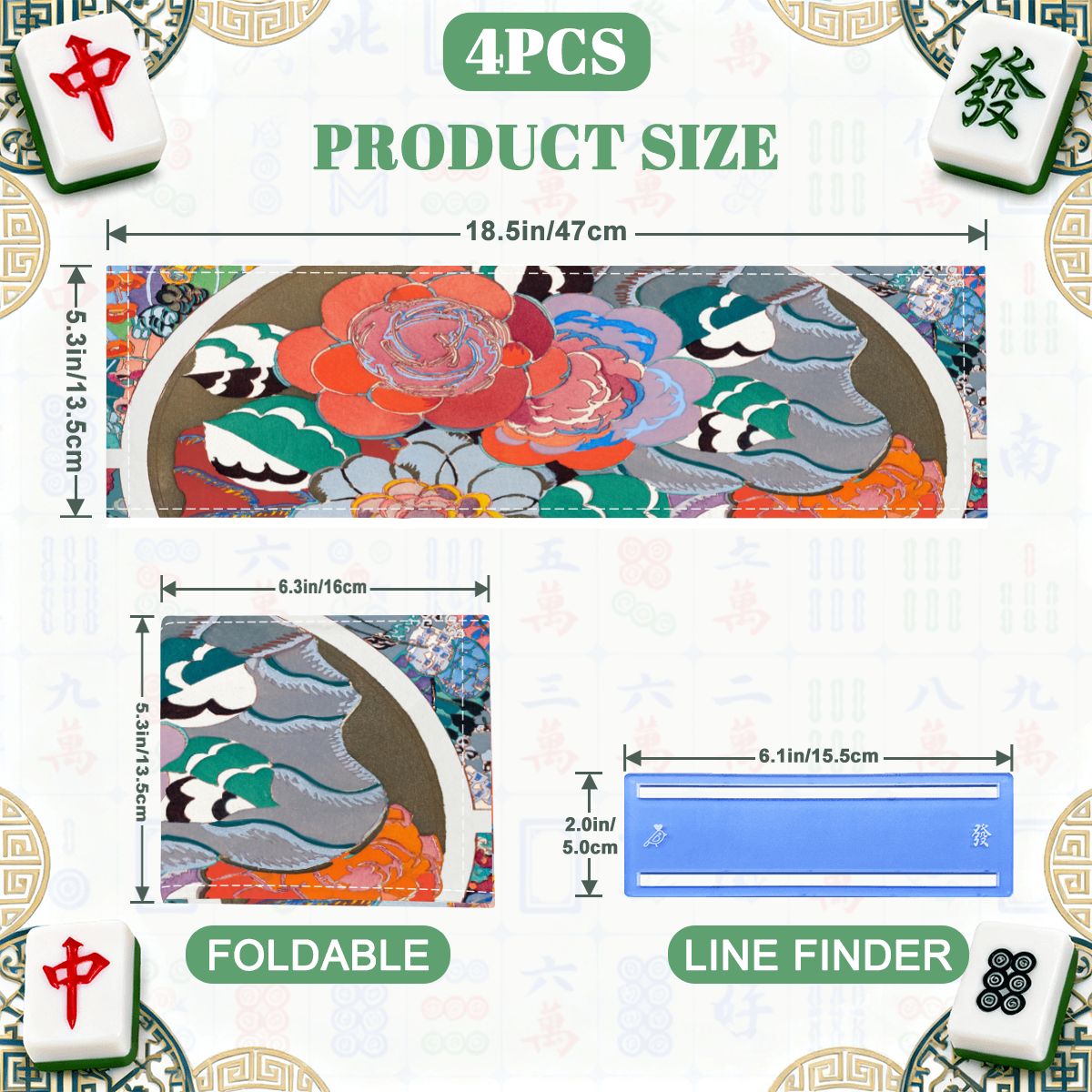 Art Deco Floral Bouquet 4 Mahjong Card Holder with Line Finder - Splash of Color Co.