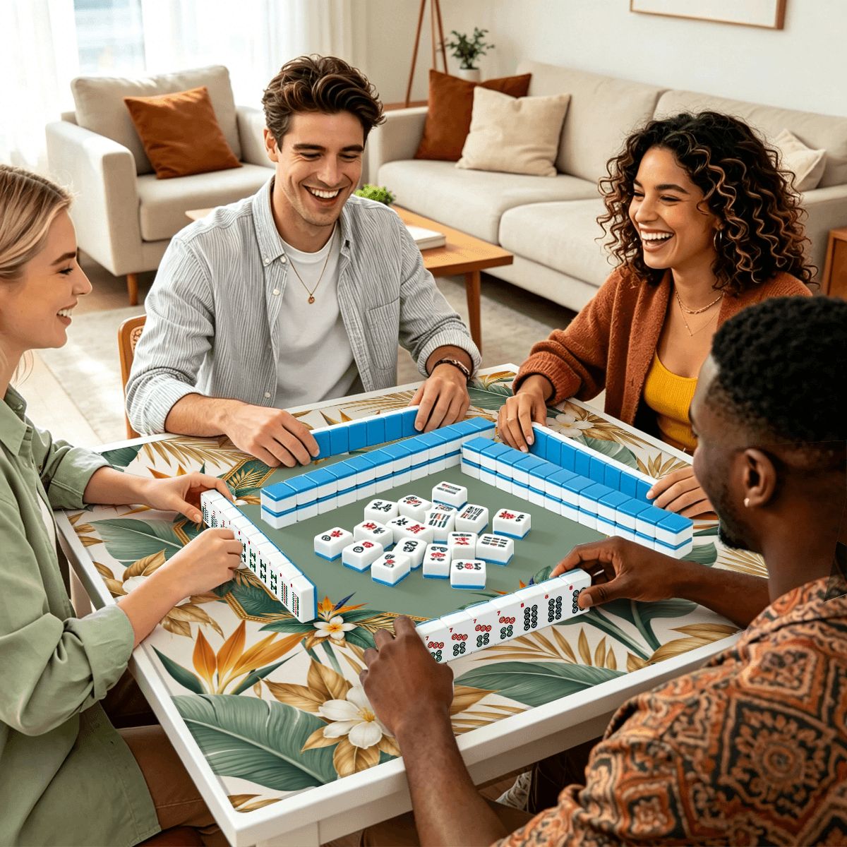 Lotus Palm Society Mahjong Mat Sleek Surface