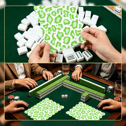 Lime Green Cheetah Print Scalloped Mahjong Shuffler Cards  Set of 4
