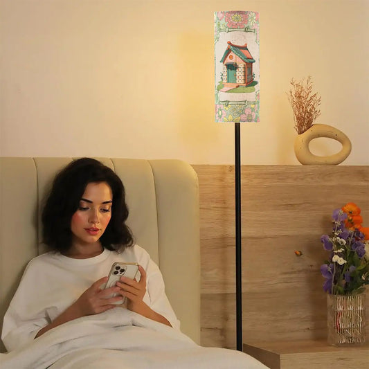 Floral Heritage Mahjong House, Whimsical Green, Pink Book Book Preppy Floor Lamp