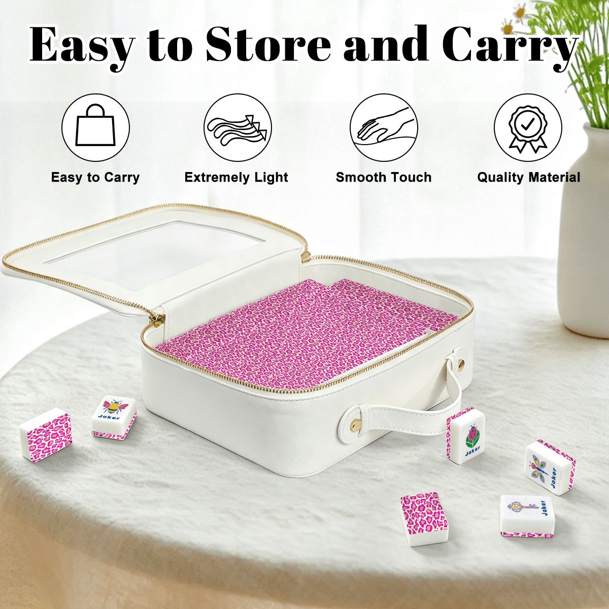 Hot Pink Cheetah Floral Garden American Mahjong Tiles With Carry Case
