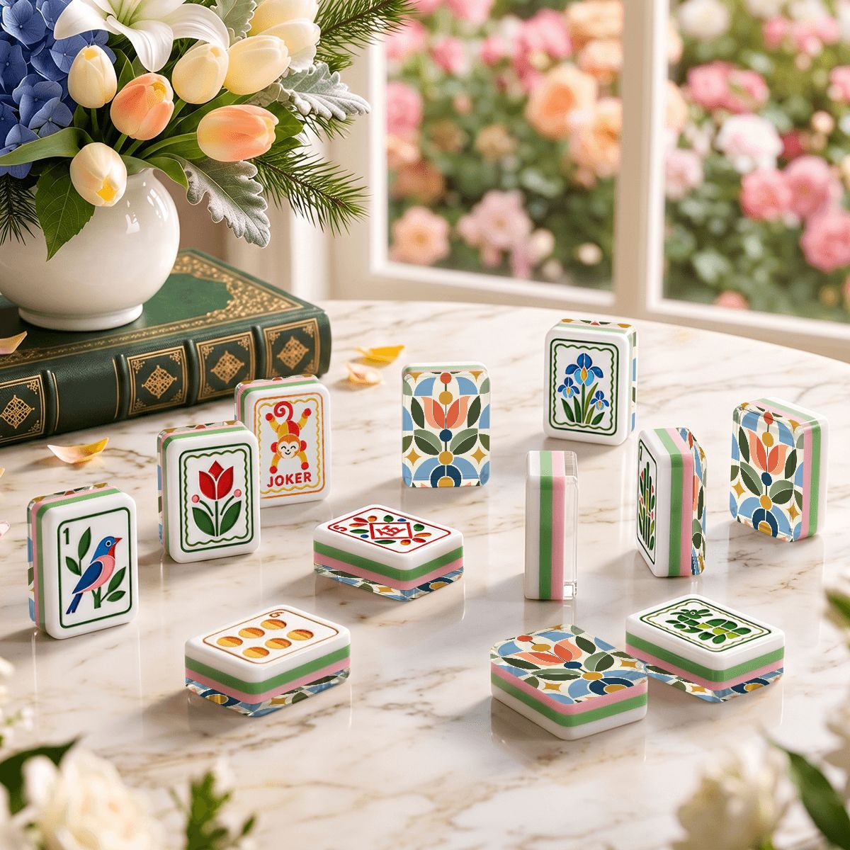 Mod About You Scandinavian Folk Art American Mahjong Tiles 4Layer With Carry Case - Splash Of Mahj And Color Co.