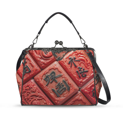 Vintage Mahjong Tiles Trendy Stylish Kisslock Crossbody Shoulder Bag - Splash of Color Co.