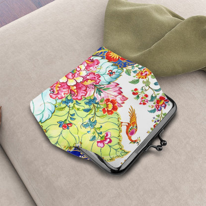 Tobacco Leaf Bam Bird Women's Leather Kiss Lock Coin Purse