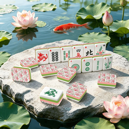 Minimalist Art Deco Red And Green 4Layer American Mahjong Tiles Set With Carry Case
