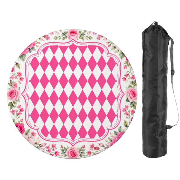Harlequin Romance Hot Pink Vintage Floral Round Mahjong Mat